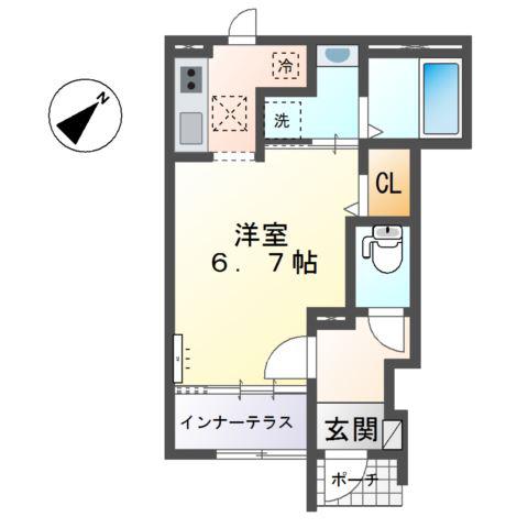 スターテラスII南観音町(1K/1階)の間取り写真