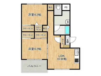 ヒーローマンション・アン・シエル(2LDK/2階)の間取り写真