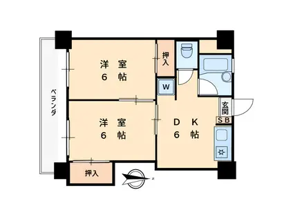 ペリエ中野(2DK/6階)の間取り写真