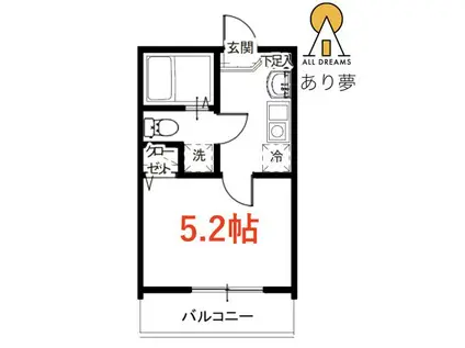 メルディア屏風浦(1K/2階)の間取り写真