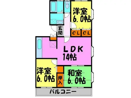 アンシャンテ川西(3LDK/3階)の間取り写真