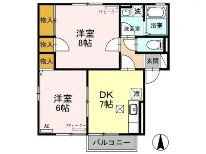サンモールヴィレッジ D101(2DK/1階)の間取り写真