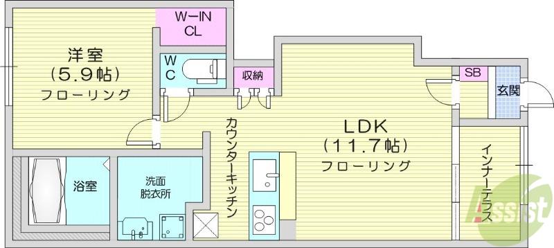 イリアス(1LDK/1階)の間取り写真