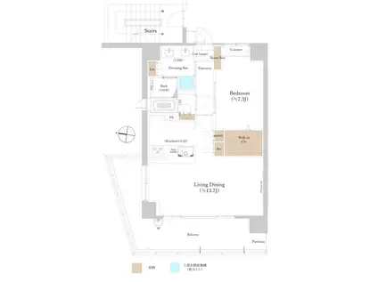 ウメキタテラス(1LDK/7階)の間取り写真