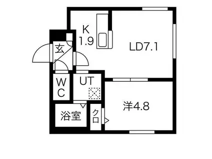 オリエントヒルズ平岸(1LDK/1階)の間取り写真
