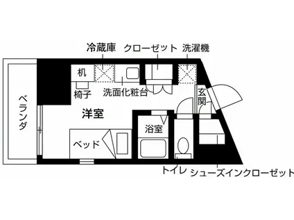 ウエリスアイビー旗の台(ワンルーム/9階)の間取り写真