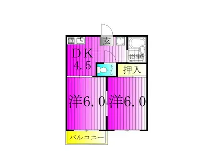 ハイツセキスイA(2DK/1階)の間取り写真