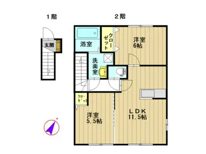 ポワッソン(2LDK/2階)の間取り写真