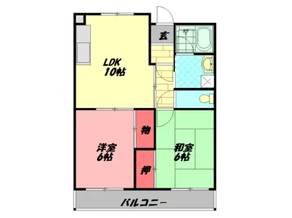 アスカサンハイム(2LDK/4階)の間取り写真