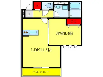 ソレイユ小竹向原(1LDK/2階)の間取り写真