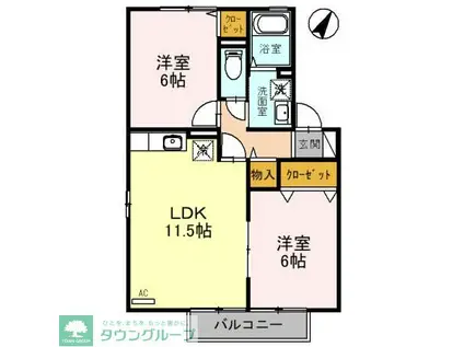 オークヒルズ 壱/弐/参番館 弐205(2LDK/2階)の間取り写真