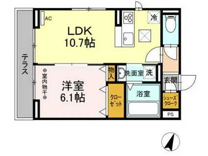 ラ・ヴェール A棟(1LDK/1階)の間取り写真