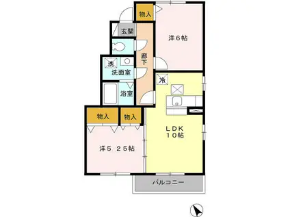 D-ROOM サンモール C101(2LDK/1階)の間取り写真