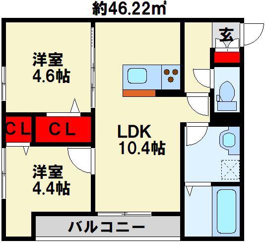ザ・レジデンスBONJONO イースト(2LDK/1階)の間取り写真