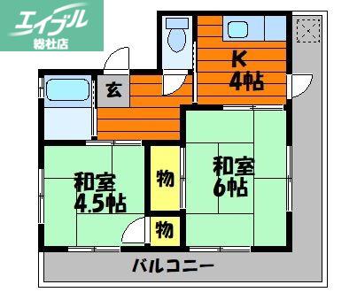 美土里マンション(2K/3階)の間取り写真