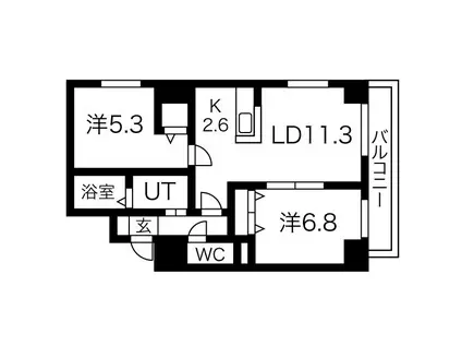 ヴァンクール南円山(2LDK/6階)の間取り写真