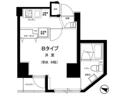 グランフォース森下(1K/8階)の間取り写真