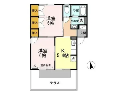 サンロード小山B棟(2K/1階)の間取り写真