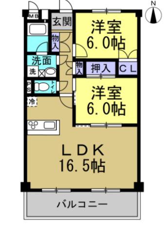 パレロワイヤル石浜(2LDK/2階)の間取り写真