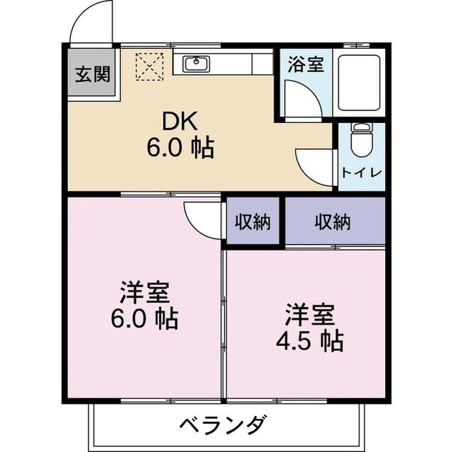 グランドゥール元町II(2DK/2階)の間取り写真