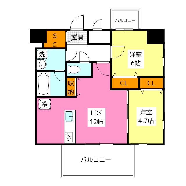 MODERN PALAZZO 博多デュオグランデウエスト(2LDK/10階)の間取り写真