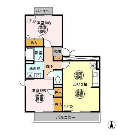 オーシャンヒルズ B(3DK/2階)の間取り写真