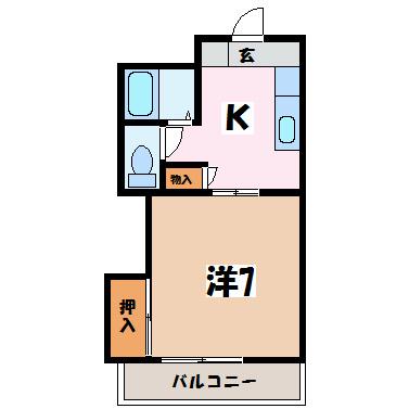 メラベルデS(1K/1階)の間取り写真