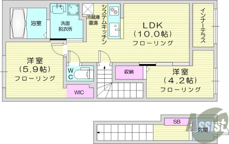 ロジュマン青山Ⅰ(2LDK/2階)の間取り写真