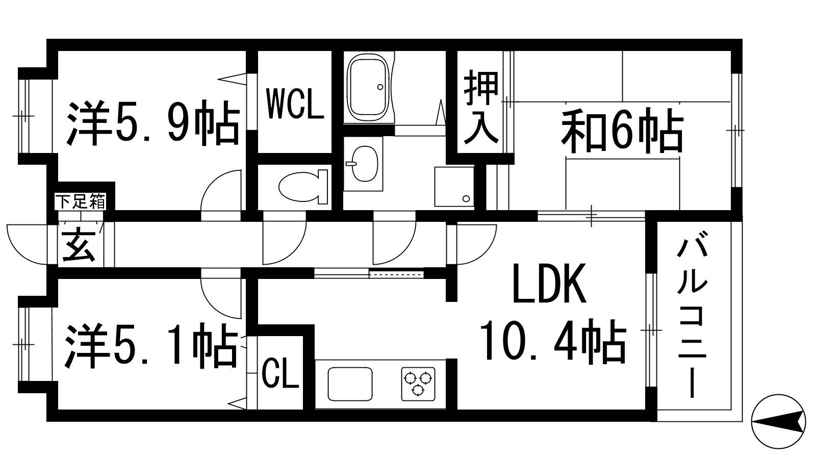 エーデル雲雀丘二番館(3LDK/3階)の間取り写真