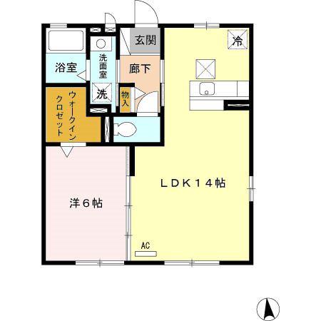 CASA・L A棟(1LDK/1階)の間取り写真