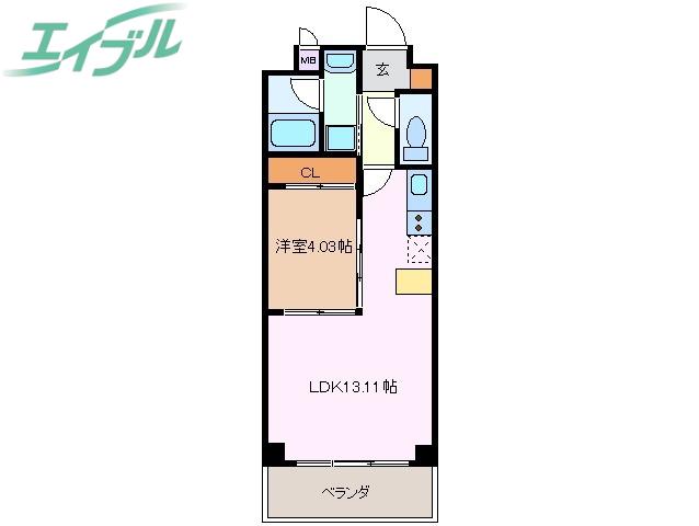 ASレジデンス四日市(1LDK/2階)の間取り写真