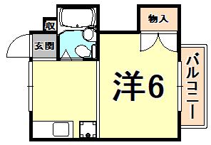 ヒルズ武庫之荘(ワンルーム/2階)の間取り写真