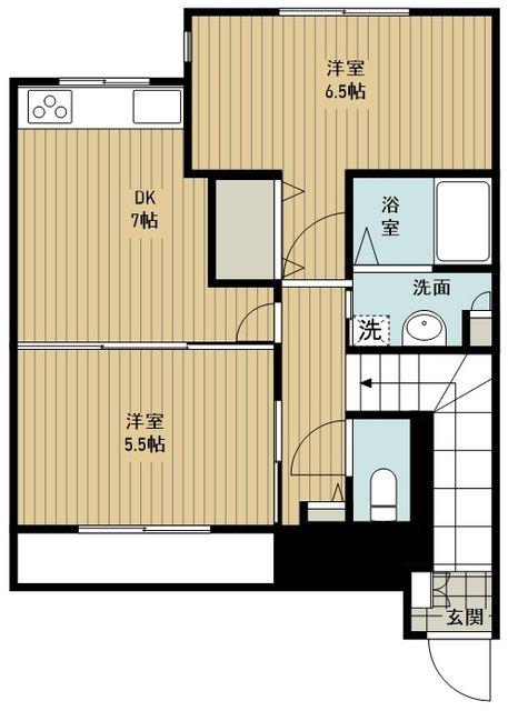 ファンシャーズコートA棟(2DK/2階)の間取り写真
