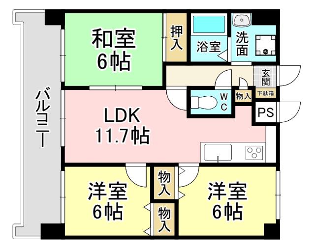 FARO戸畑駅前マンション(3LDK/11階)の間取り写真