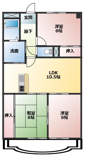 キャッスルビュー(3LDK/3階)の間取り写真