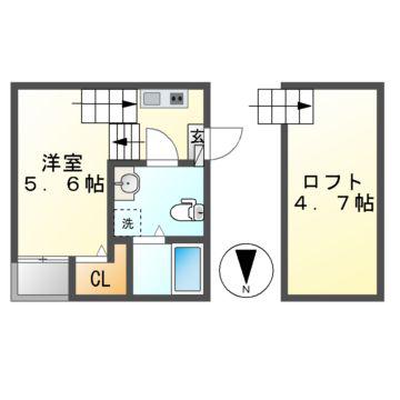 ハーモニーテラス志賀町VI(1K/2階)の間取り写真