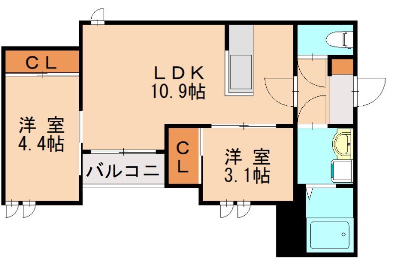 GRANDTIC WV 千早(2LDK/2階)の間取り写真