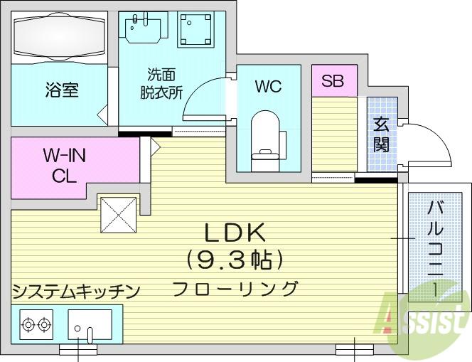 メトロコート六丁の目(ワンルーム/1階)の間取り写真
