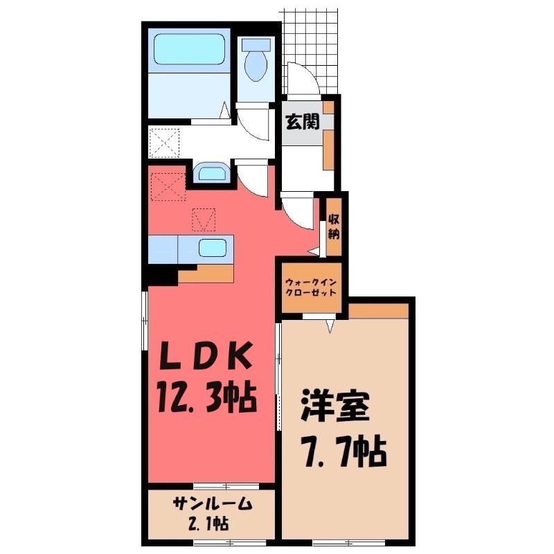 プラシード ウエスト(1LDK/1階)の間取り写真
