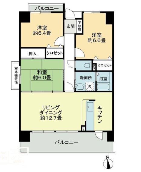 GRANDIA学園通(3LDK/6階)の間取り写真