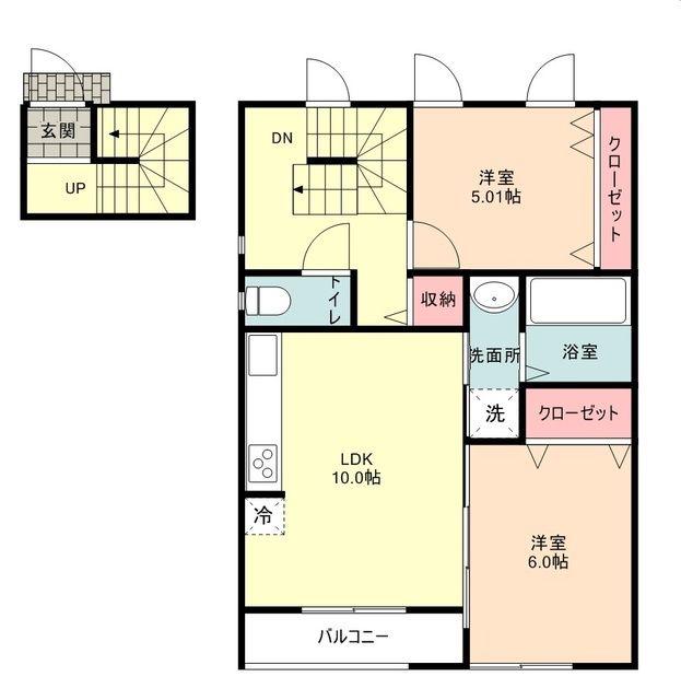 リュミエールB(2LDK/2階)の間取り写真