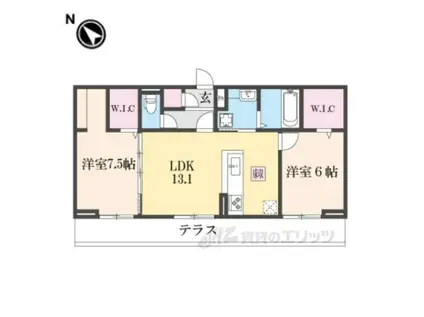 グランコンフォール神ノ川(2LDK/1階)の間取り写真