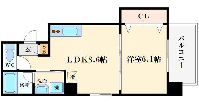スマイリー江戸堀(1LDK/3階)の間取り写真