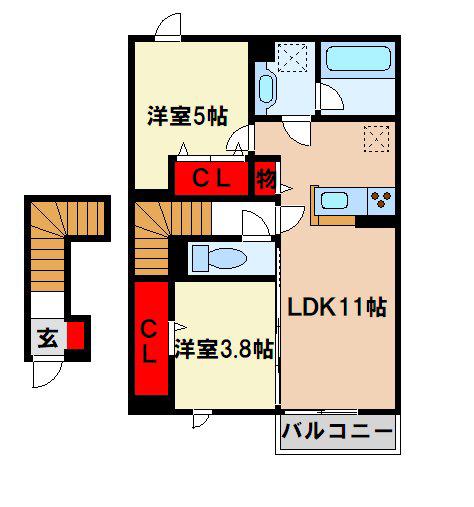 D-ROOM TK(2LDK/2階)の間取り写真