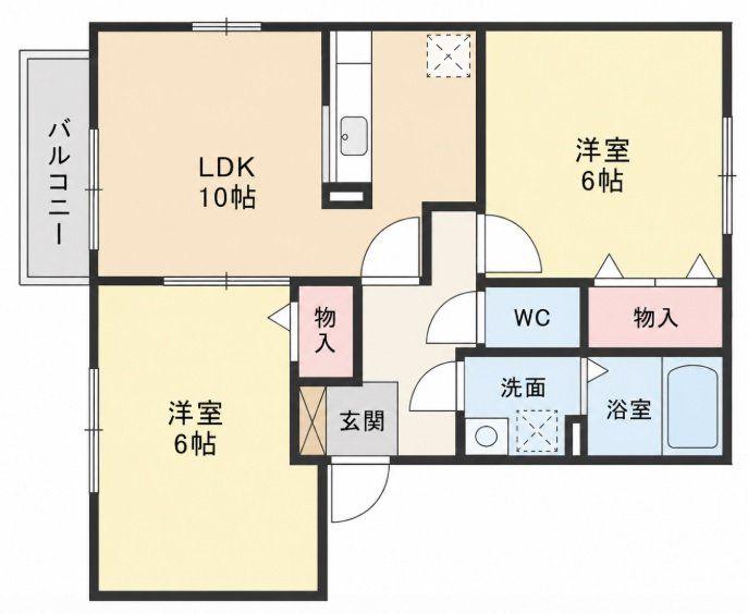 ディーフレア徳吉(2LDK/2階)の間取り写真