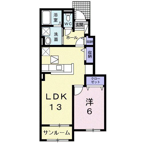 ベルソー A(1LDK/1階)の間取り写真