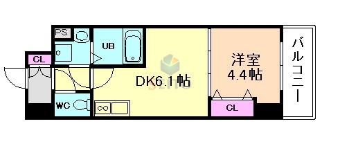 ライブガーデン江坂IX(1DK/3階)の間取り写真