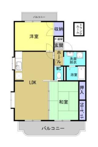 アルカザールB棟(2LDK/1階)の間取り写真