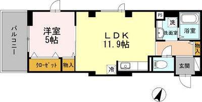 スカイショア(1LDK/4階)の間取り写真