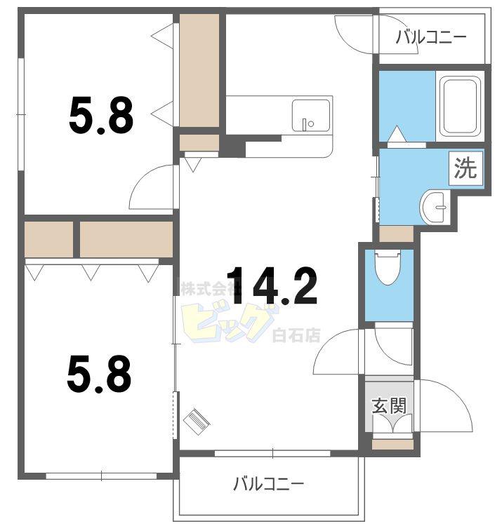 パレスイン南郷I(2LDK/2階)の間取り写真